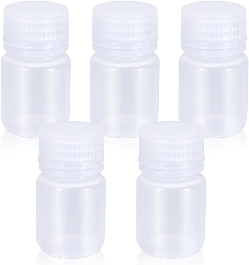 1 oz Wide Mouth Lab Bottle - Laboratory Grade Portable Clear PP Container, Sealed Leak-proof, Perfect for Water Samples and Pills(5 Pcs)