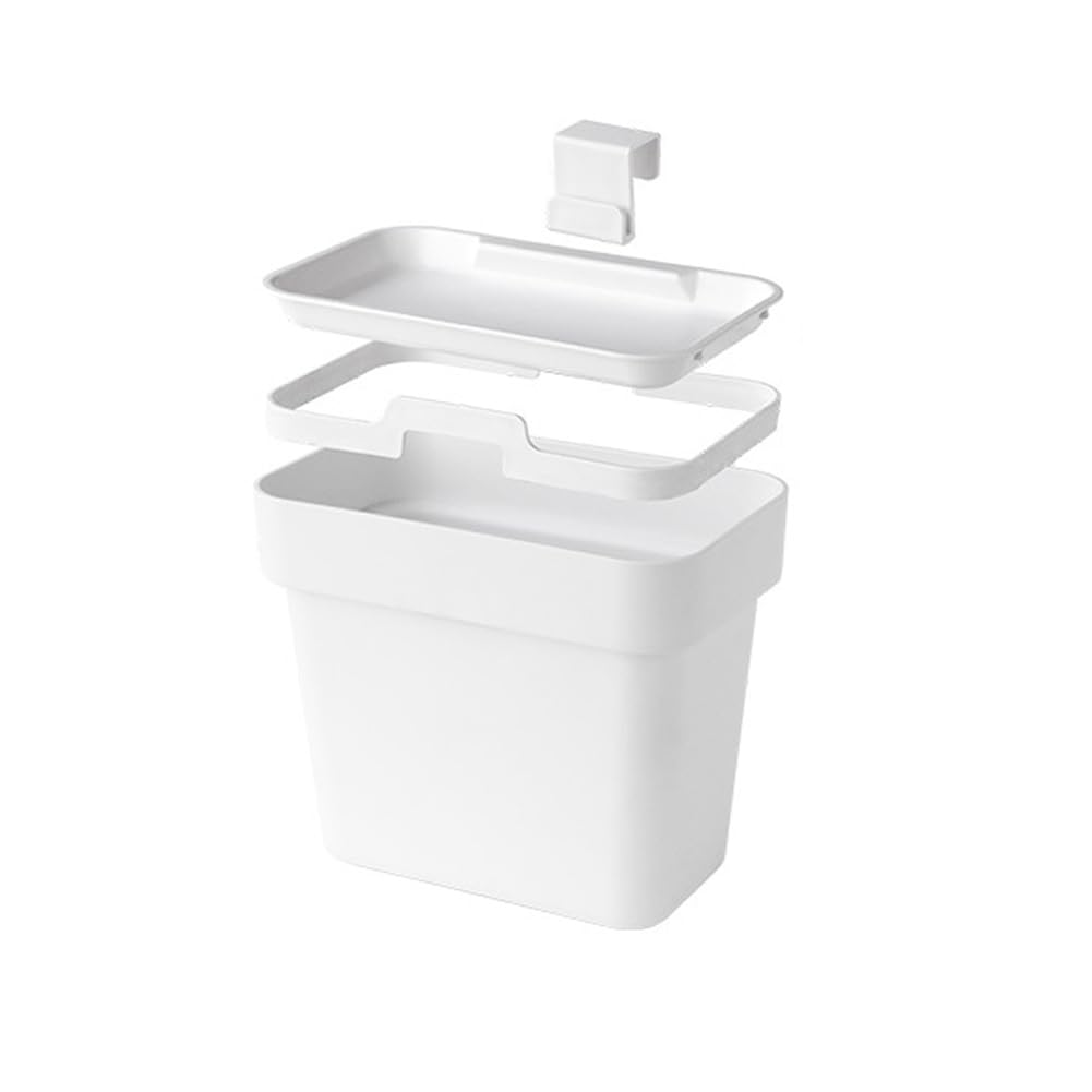 0.8 Gallon Hanging Small Trash Can with Lid for Cupboard/Bathroom/Bedroom/Office/Camping, Mini Desk Trash Can with 150 Pcs Trash Bags, White