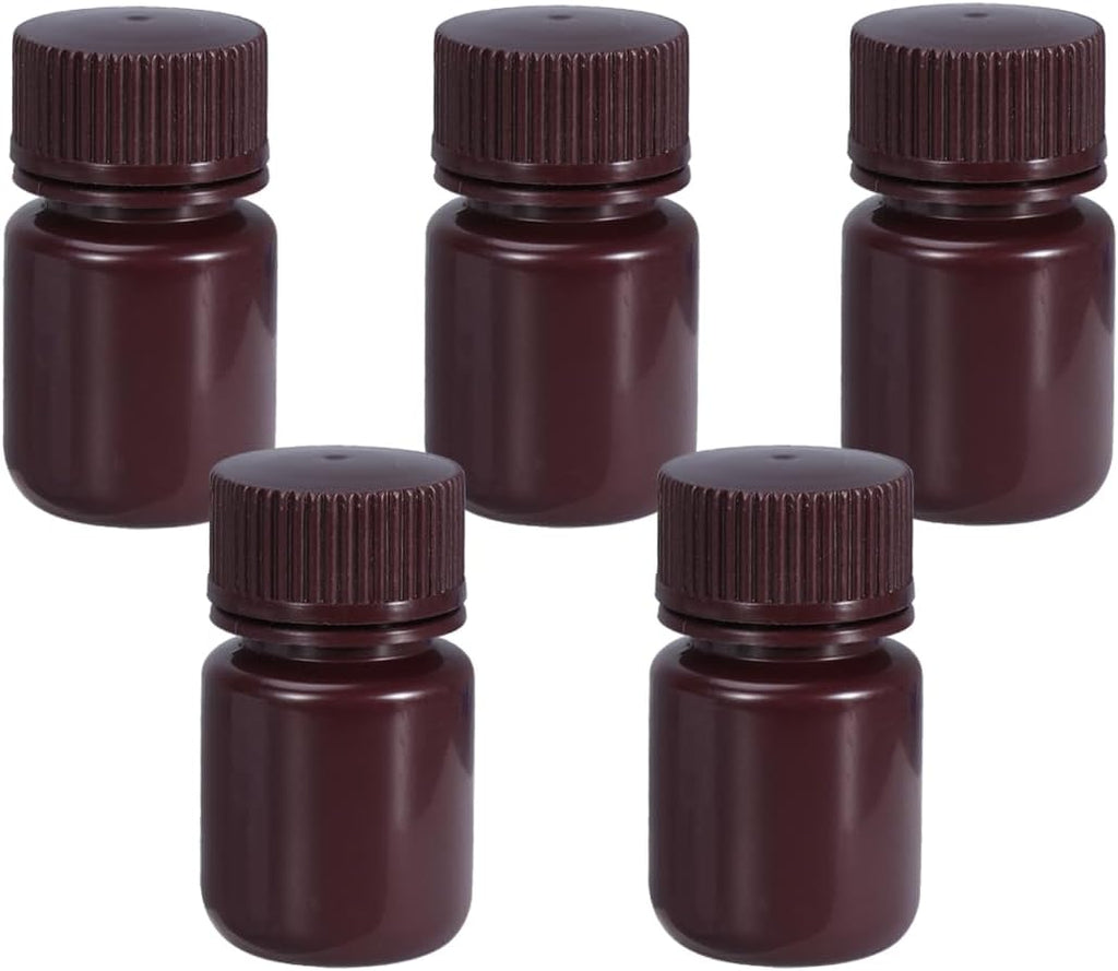 1 oz Wide Mouth Lab Reagent Bottle, Laboratory Grade Chemical Container, Sealed Leak-proof Amber HDPE Bottle, Pill Bottle, Water Sample Bottle(5 Pcs)