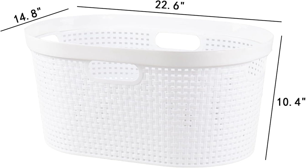 (4 Pcs) 40L Large Plastic Laundry Basket with Carry Handles, Plastic Clothes Hamper for Laundry Room, Dorm Room or Bedroom, White