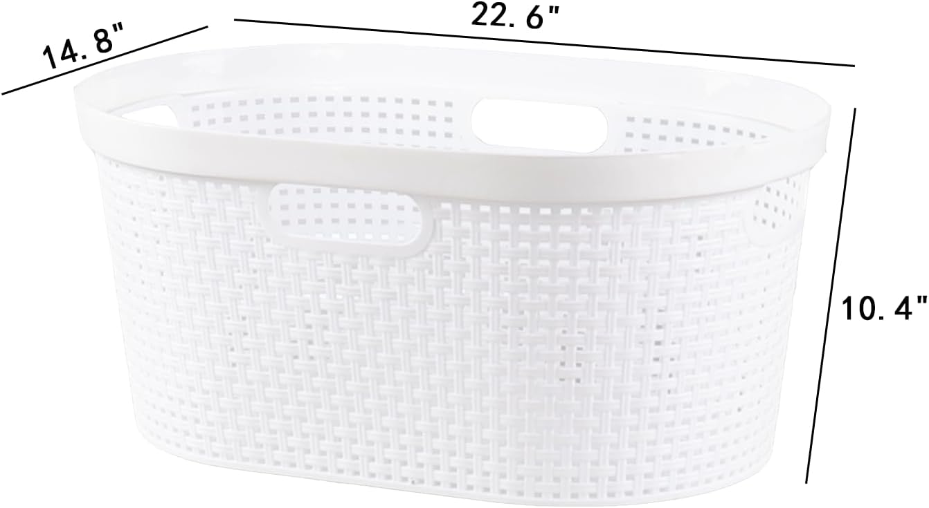 (4 Pcs) 40L Large Plastic Laundry Basket with Carry Handles, Plastic Clothes Hamper for Laundry Room, Dorm Room or Bedroom, White