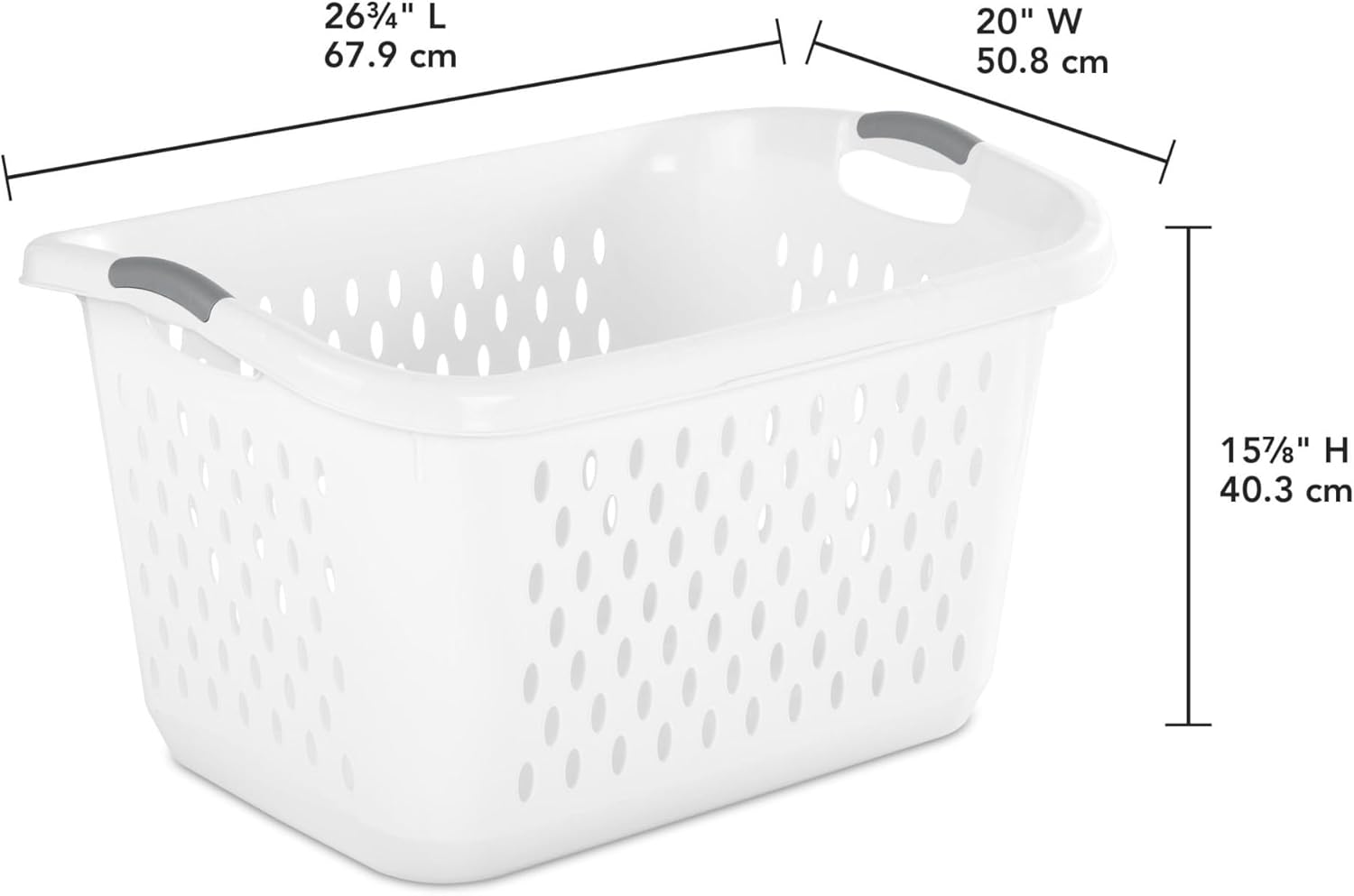 (2 Pcs) 2.7 Bushel Extra Large Plastic Laundry Basket with 2 Carry Handles, For use in the Laundry Room, Dorm Room or Bedroom，White