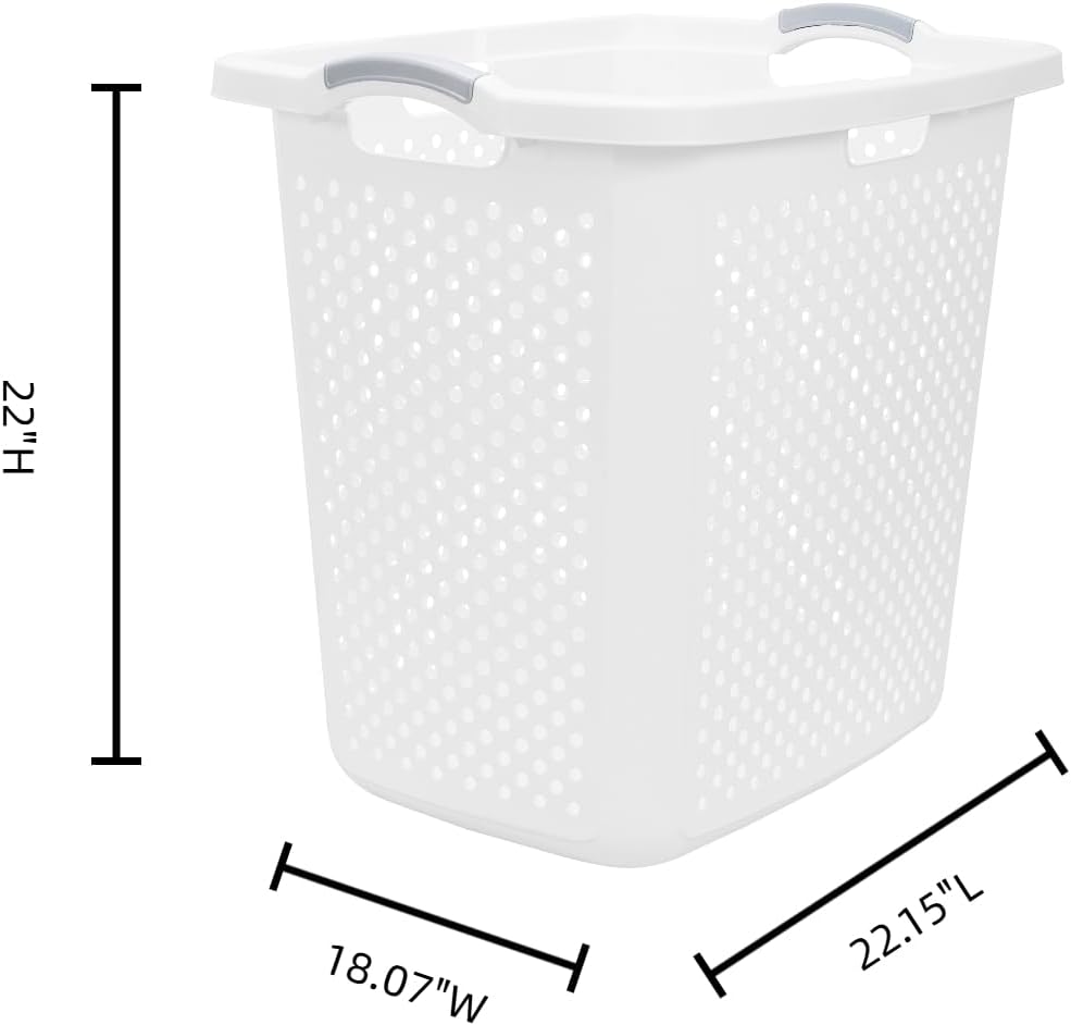 (2-Pack), 2.5 Bushel Plastic Dirty Laundry Basket, White, With two Handles.Ideal for Families, Apartments, and Dormitory Rooms。