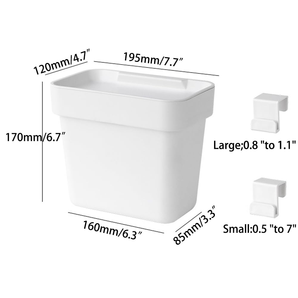0.8 Gallon Hanging Small Trash Can with Lid for Cupboard/Bathroom/Bedroom/Office/Camping, Mini Desk Trash Can with 150 Pcs Trash Bags, White