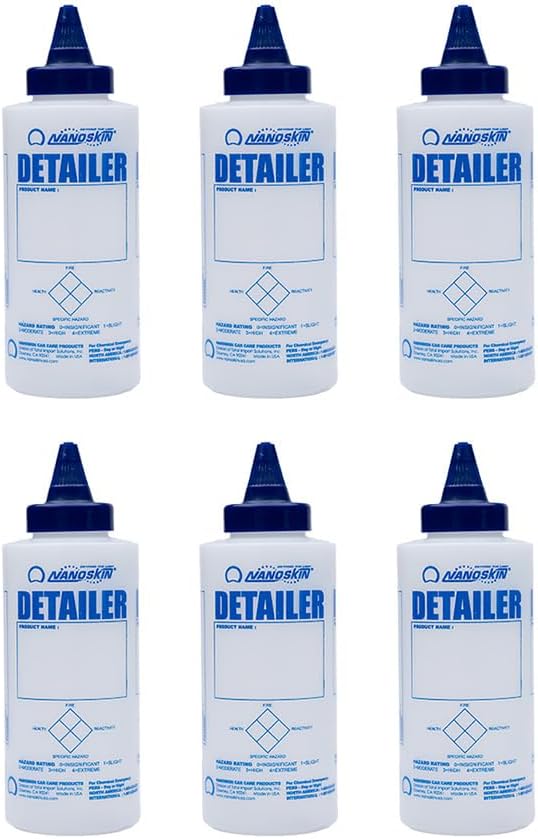 Nanoskin 6-Pack 12 Oz. Squeeze Bottle with Twist Top Dispensing Cap for Auto Detailing, Household Cleaning, Car Care, Applying Wax & Polish, Liquid Storage | Durable, Clear, Easy to Use, Leak-Proof