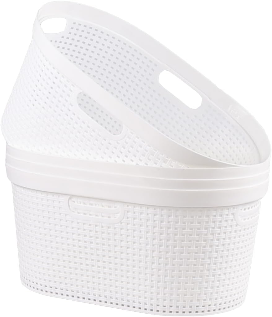 (4 Pcs) 40L Large Plastic Laundry Basket with Carry Handles, Plastic Clothes Hamper for Laundry Room, Dorm Room or Bedroom, White