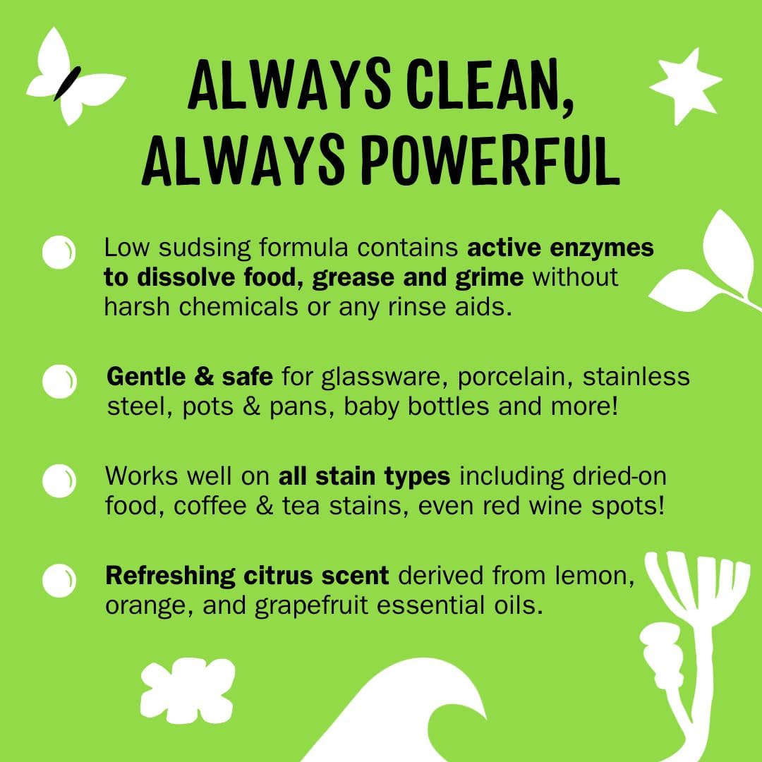 Molly's Suds Dishwasher Pods | Clean Dishwasher Detergent, Cuts Grease & Rinses Clean (Residue-Free) for Sparkling Dishes | 60 Auto-Release Tabs (Citrus)