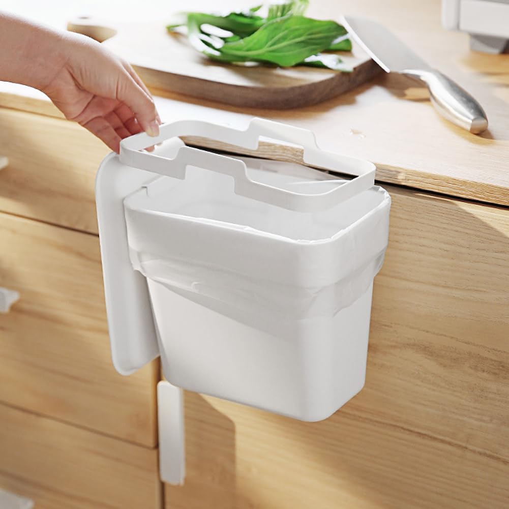 0.8 Gallon Hanging Small Trash Can with Lid for Cupboard/Bathroom/Bedroom/Office/Camping, Mini Desk Trash Can with 150 Pcs Trash Bags, White