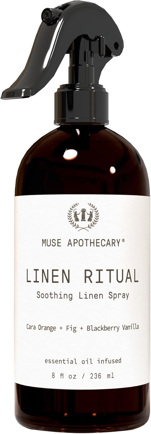 Muse Apothecary Linen Ritual - Aromatic, Soothing, and Relaxing Linen Mist, Laundry and Fabric Spray - Infused with Aromatherapy Essential Oils - 8 oz, Cara Orange + Fig + Blackberry Vanilla,