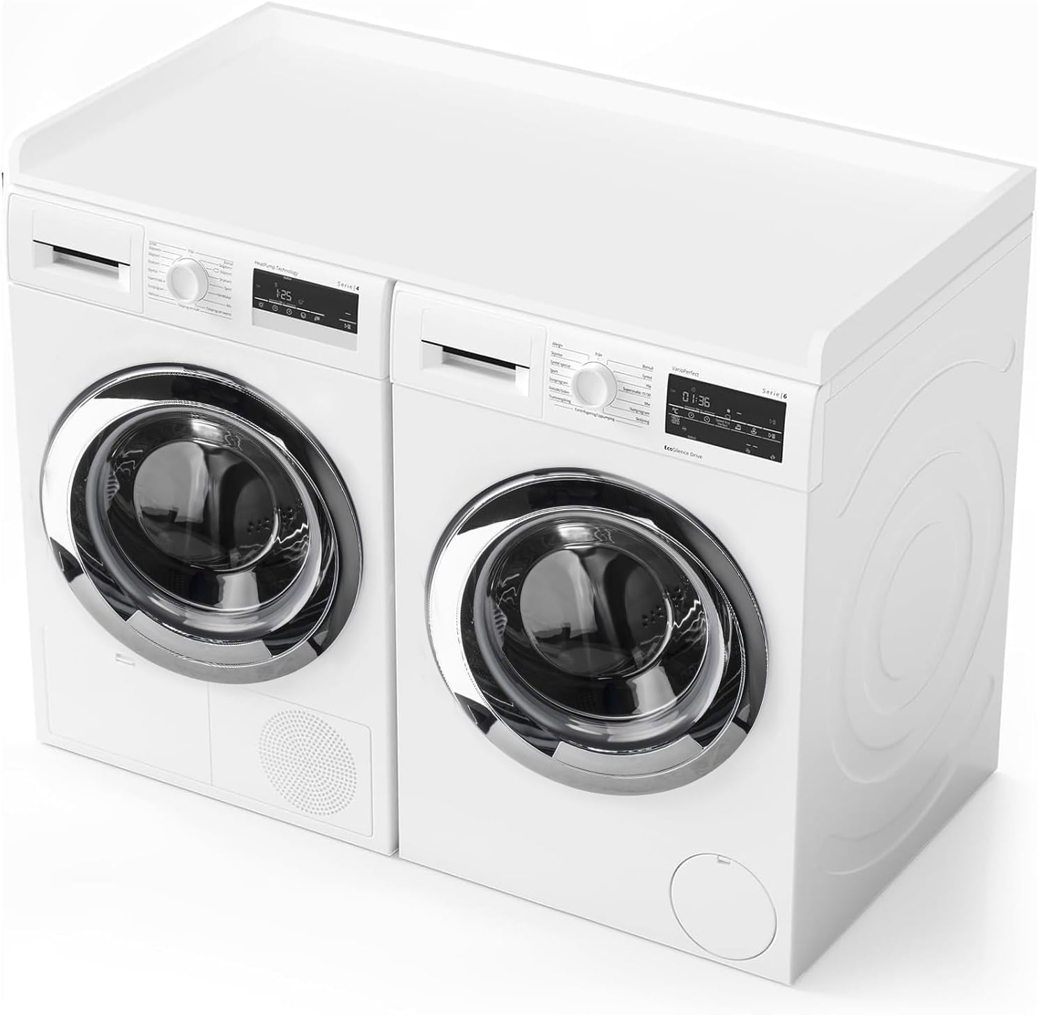 1-Tier Washer Dryer Countertop Shelf, 54" W x 27.55" D Laundry Countertop Cover with Non-Slip Pad and 2.75" H Guard, Washer and Dryer Topper for Laundry Room Organization (White)