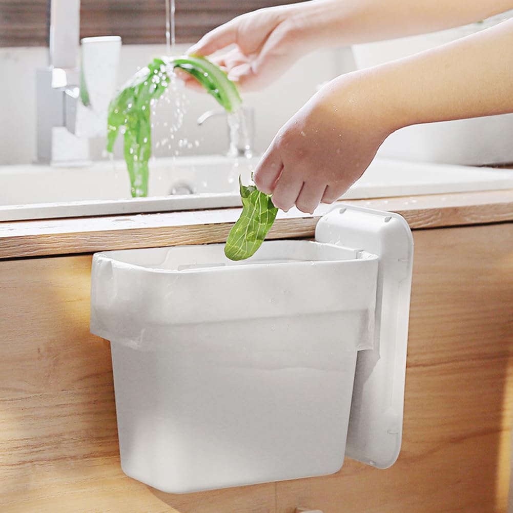 0.8 Gallon Hanging Small Trash Can with Lid for Cupboard/Bathroom/Bedroom/Office/Camping (White, 2PCS Trash can with Bags)