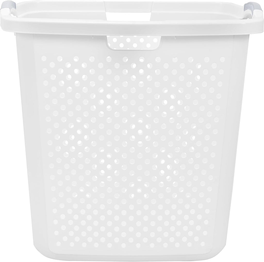 (2-Pack), 2.5 Bushel Plastic Dirty Laundry Basket, White, With two Handles.Ideal for Families, Apartments, and Dormitory Rooms。