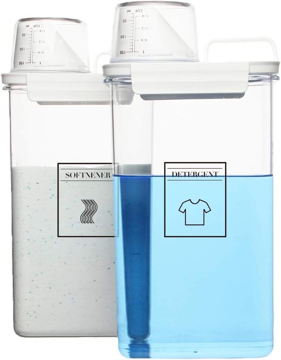Laundry Detergent Dispenser, Liquid Laundry Container & Powder Soap Dispenser, 2 Pack Plastic Laundry Storage for Laundry Room Organization, Fabric Softener Dispenser (2.3L)