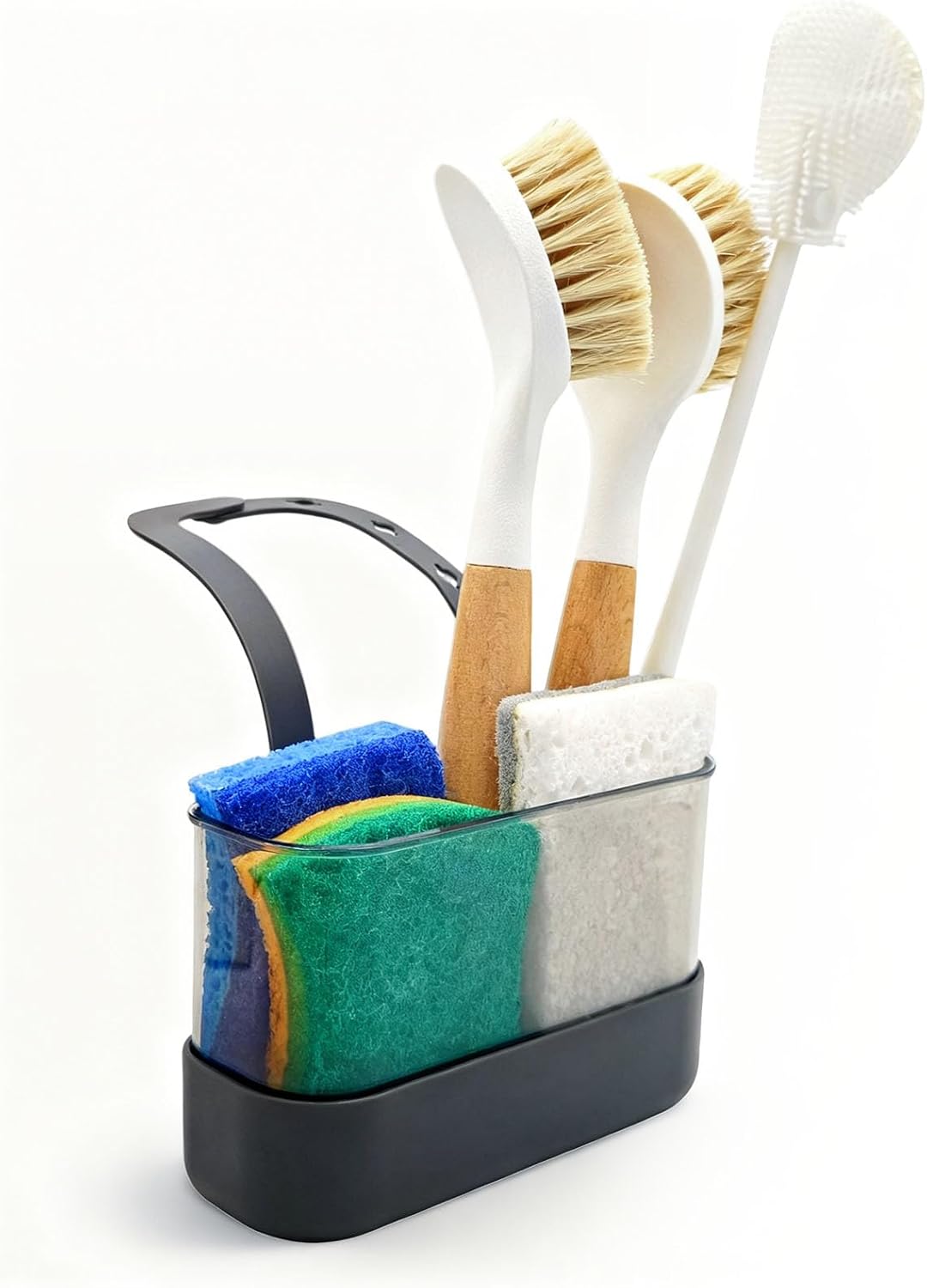 Sponge Holder for Kitchen Sink Dish Sponge Sink Caddy Kitchen Organizer for Brush Sink Stopper Scrubber Hanging Adjustable Strap Caddy Kitchen Gadgets Storage with Drain Holes (Grey, Large)