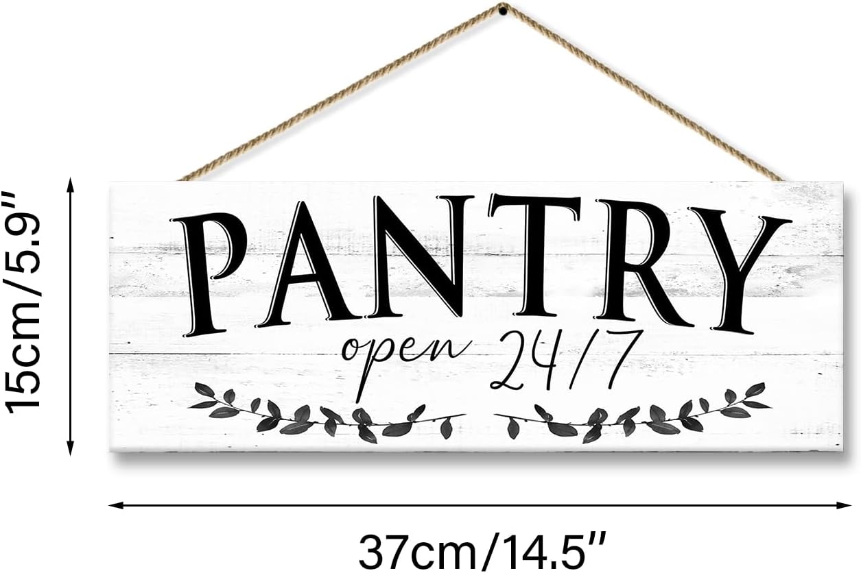 1 KINGO Rustic Pantry Signs Wall Decor: Farmhouse Kitchen Wall Art 6" x 14.5" Canvas Print Decorative Plaque Wall Hanging Open 24/7 Sign for Pantry Dining Room Home Decor
