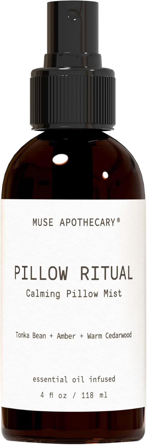 Muse Apothecary Pillow Ritual - Aromatic, Calming and Relaxing Pillow Mist, Linen and Fabric Spray - Infused with Natural Aromatherapy Essential Oils - 4 oz, Tonka Bean + Amber + Warm Cedarwood
