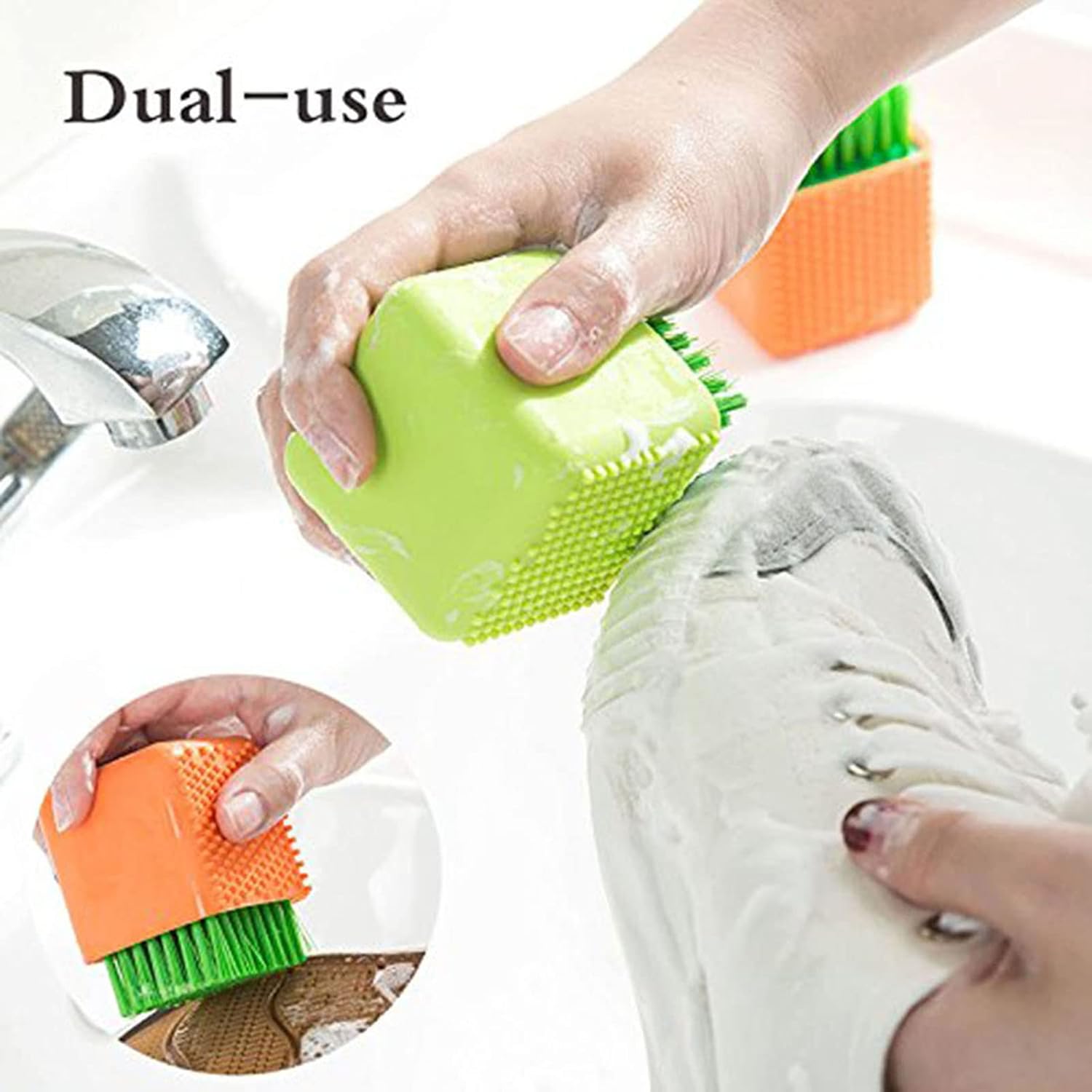 2 Pack Silicone Laundry Brush Scrub Multi-use Household Cloth Washing Brush Dual-use Scrubbing Brush for Clothes Underwear Shoes, Plastic Soft Cleaning Tool