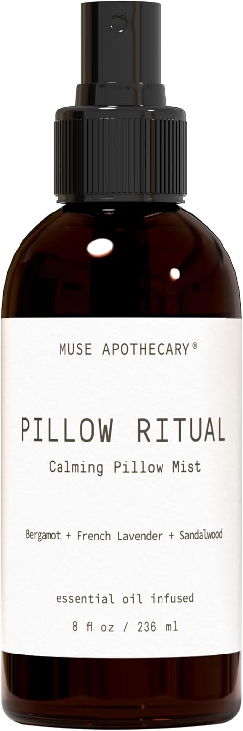 Muse Apothecary Pillow Ritual - Aromatic, Calming and Relaxing Pillow Mist, Linen and Fabric Spray - Infused with Natural Aromatherapy Essential Oils - 8 oz, Bergamot + French Lavender + Sandalwood