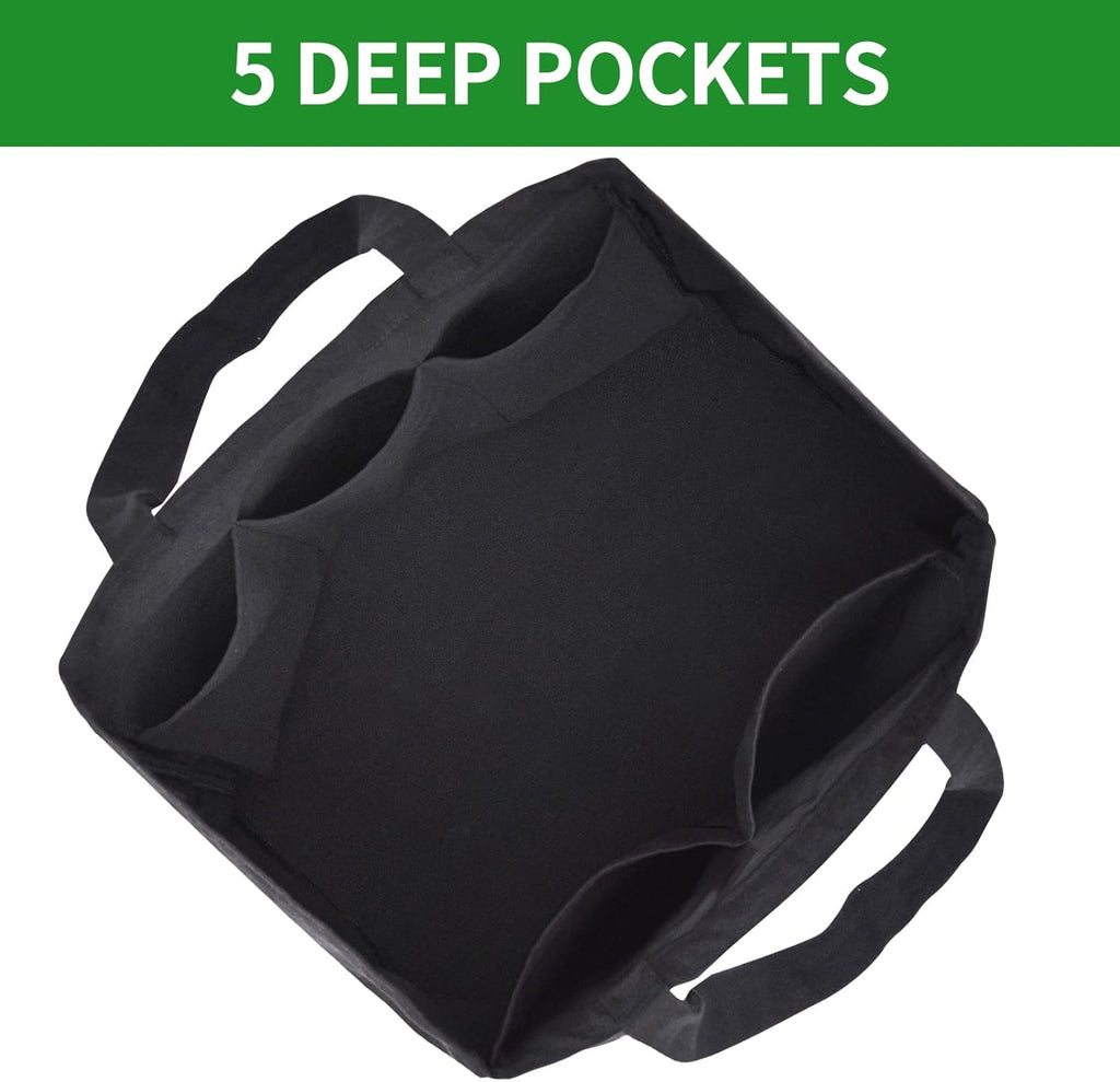 1 Pack Heavy Duty Reusable Canvas Grocery Bags, Holds 60 lbs, 8.3 gal, Multi-Purpose, Washable, Black with 5 Pockets