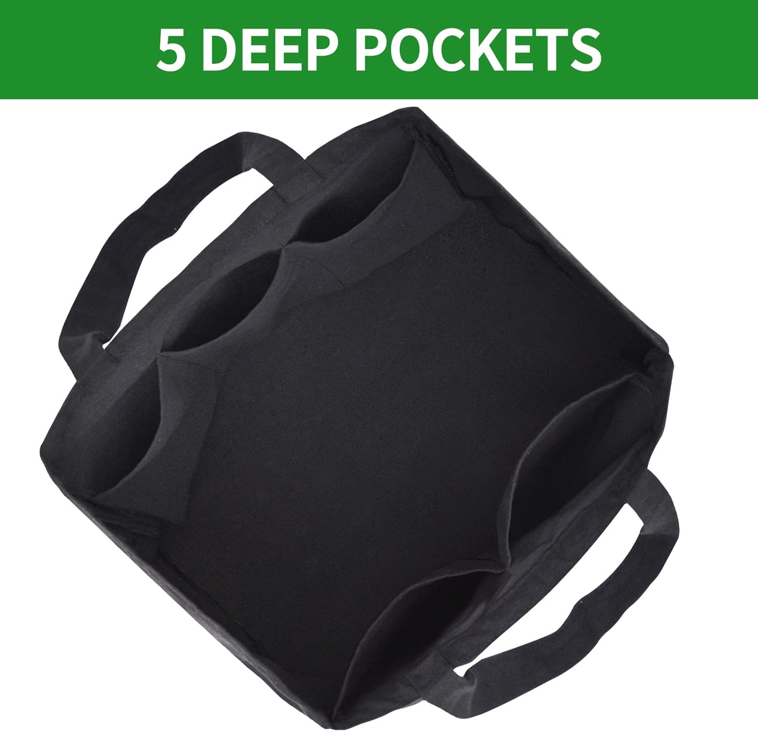 1 Pack Heavy Duty Reusable Canvas Grocery Bags, Holds 60 lbs, 8.3 gal, Multi-Purpose, Washable, Black with 5 Pockets