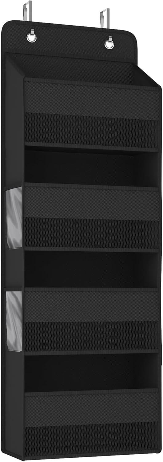 1 Pack 4-Tier Over the Door Organizer, Heavy-Duty Large Deep Pocket Hanging With 4 Large Front & 4 Side Pockets With for Pantry, Kitchen, Bathroom, Dorm, Black