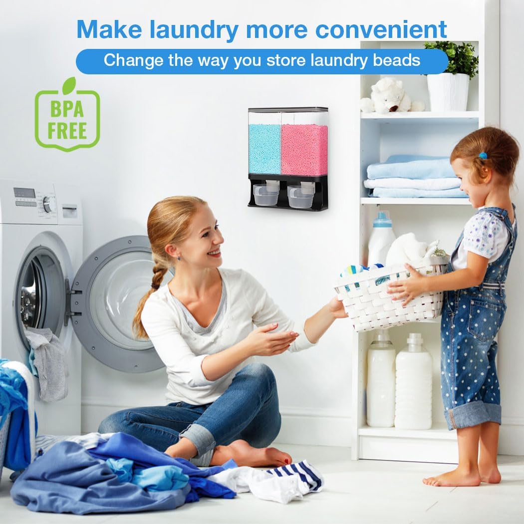 Conworld Laundry Detergent Dispenser, Wall-Mounted Scent Booster Beads Dispenser for Laundry Organizer, Laundry Beads Container, Rice Dispenser, Black