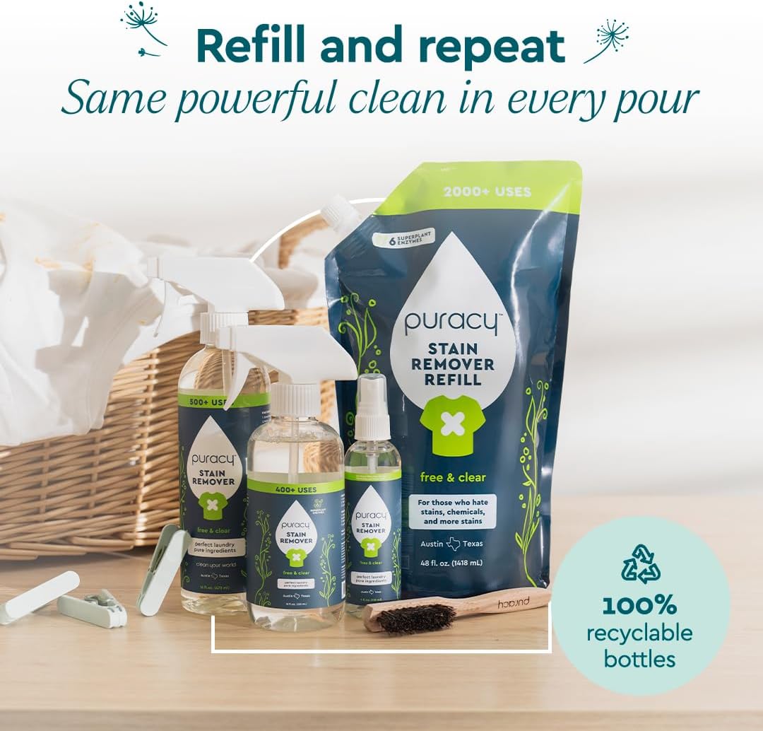 Puracy Stain Remover, Natural Travel and Laundry Stain Cleaner for Clothes, Baby Essentials, Kids Stains, Oil and Fabric Spot Cleaner, Unscented (Stain Remover Spray, 4 fl oz, 2 Pack)