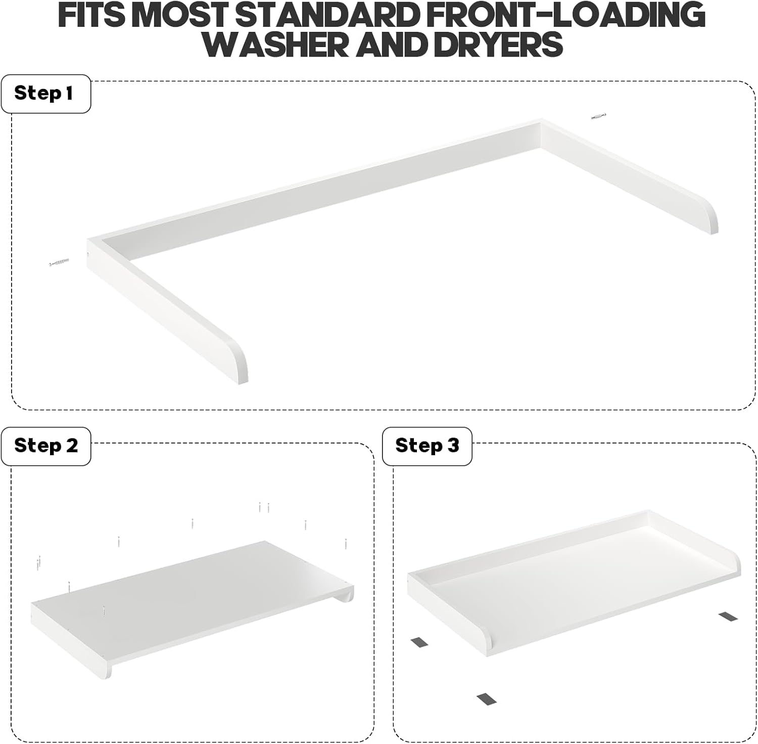 1-Tier Washer Dryer Countertop Shelf, 54" W x 27.55" D Laundry Countertop Cover with Non-Slip Pad and 2.75" H Guard, Washer and Dryer Topper for Laundry Room Organization (White)