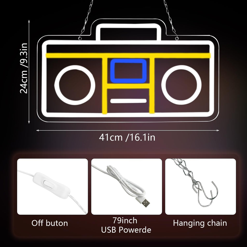 .Retro Radio Neon Sign Vintage Yellow Radio Neon LightUSB Neon Signs for Game Room Decor 80s Music Neon Light Sign for Bedroom Retro Cafe Party Decoration ﻿