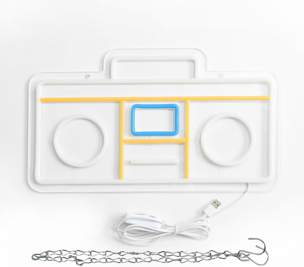 .Retro Radio Neon Sign Vintage Yellow Radio Neon LightUSB Neon Signs for Game Room Decor 80s Music Neon Light Sign for Bedroom Retro Cafe Party Decoration ﻿