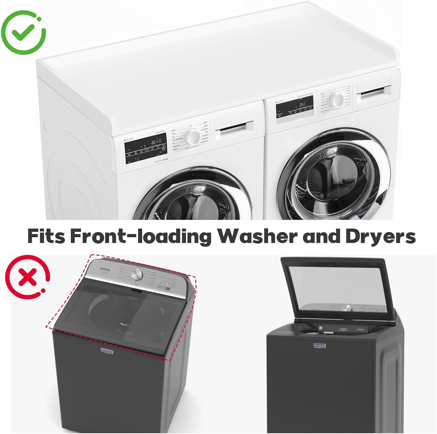 1-Tier Washer Dryer Countertop Shelf, 54" W x 27.55" D Laundry Countertop Cover with Non-Slip Pad and 2.75" H Guard, Washer and Dryer Topper for Laundry Room Organization (White)