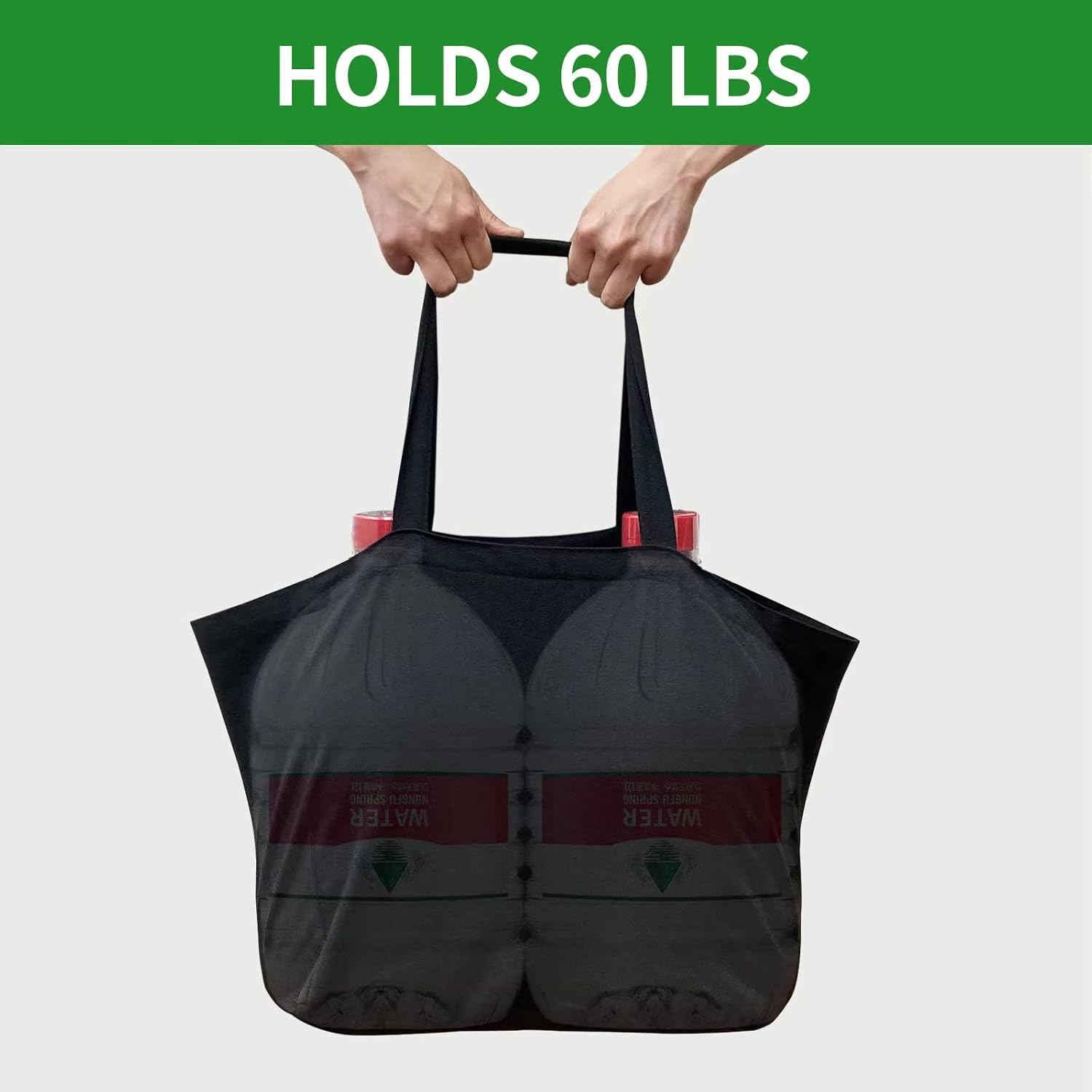 1 Pack Heavy Duty Reusable Canvas Grocery Bags, Holds 60 lbs, 8.3 gal, Multi-Purpose, Washable, Black with 5 Pockets