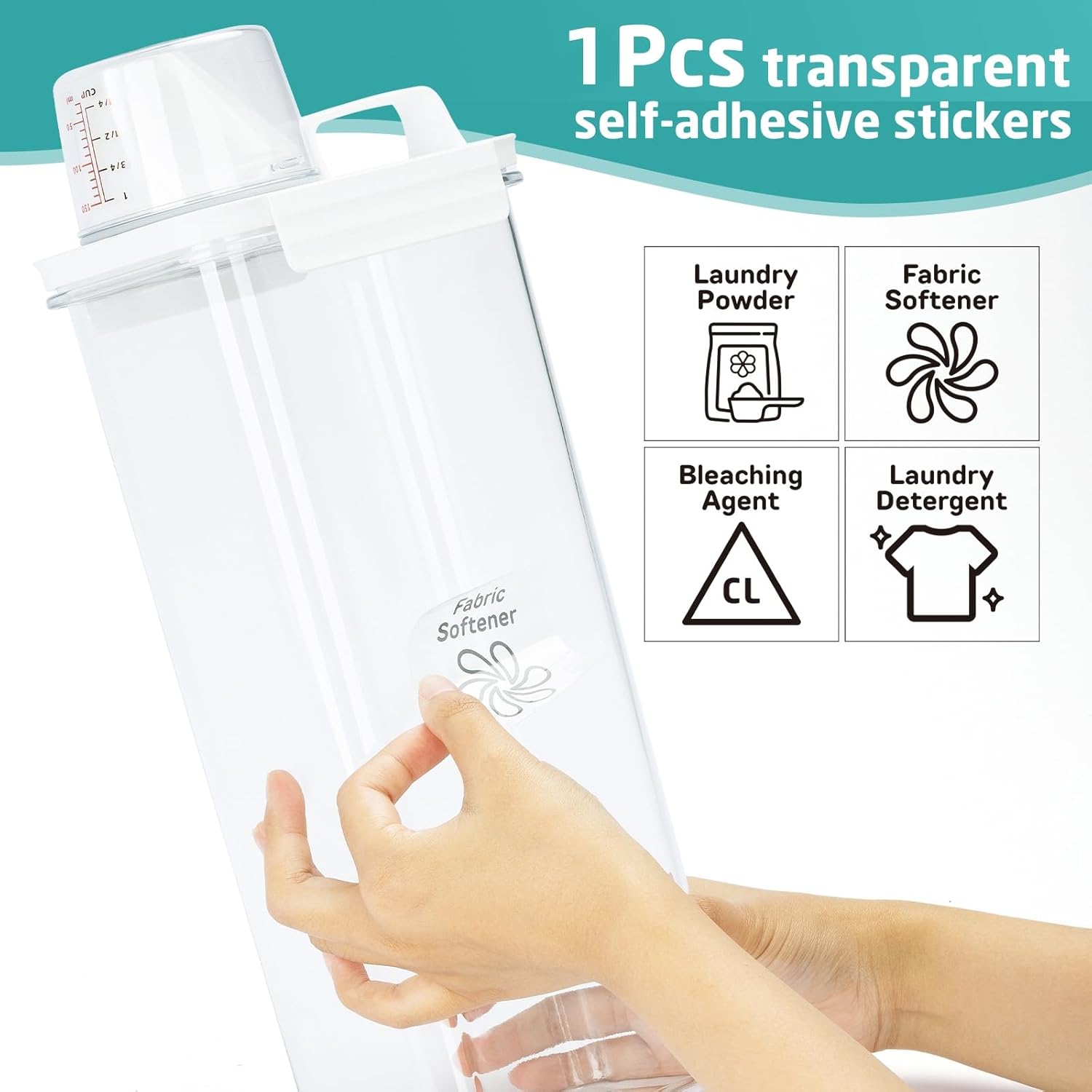 Laundry Detergent Dispenser-1 Pack, Detergent Dispenser with 4 Removable Labels, Laundry Soap Dispenser for Laundry Room Organization and Storage, BPA Free & PET Plastic Clear (98 oz)