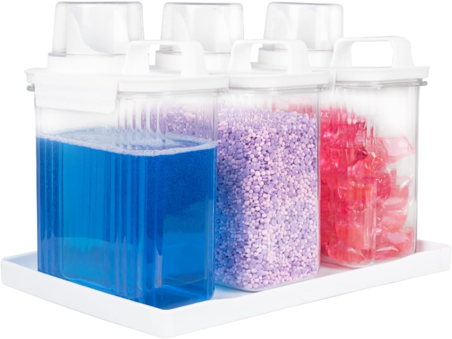 51oz Laundry Detergent Container, 3 Pack Plastic Liquid Detergent Dispenser for Laundry Room Powder,Soap,Fabric Softener, Scent Beads Storage and Organization,with 5 Labels,1 Tray.(3, 51oz)