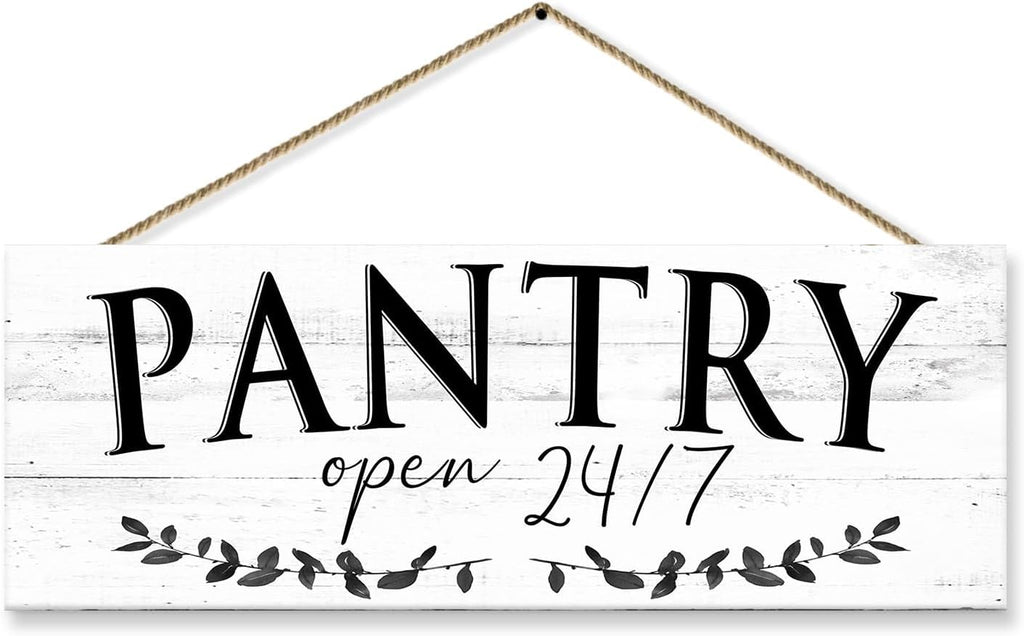 1 KINGO Rustic Pantry Signs Wall Decor: Farmhouse Kitchen Wall Art 6" x 14.5" Canvas Print Decorative Plaque Wall Hanging Open 24/7 Sign for Pantry Dining Room Home Decor