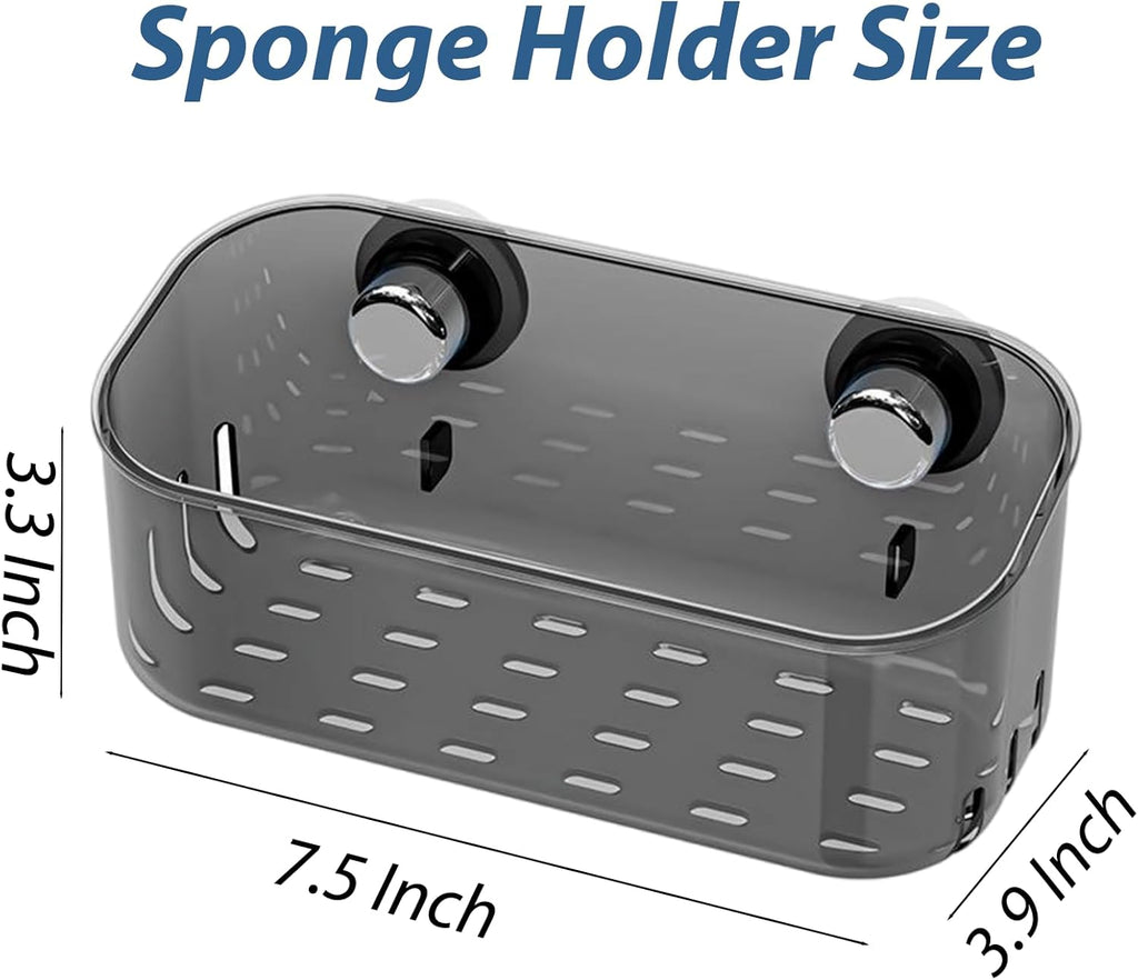 Sponge Holder with Strong Suction Cup, Dish Sponge Caddy Inside Sink Removable,Kitchen Sink Caddy Organizer for Dish Cloth, Brush, Scrubber (black)