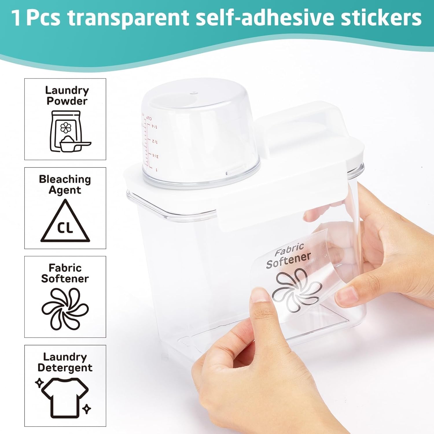 Laundry Detergent Dispenser-1 Pack, 37 oz Detergent Dispenser with 4 Removable Labels, Laundry Soap Dispenser for Laundry Room Organization and Storage, BPA Free & PET Plastic Clear