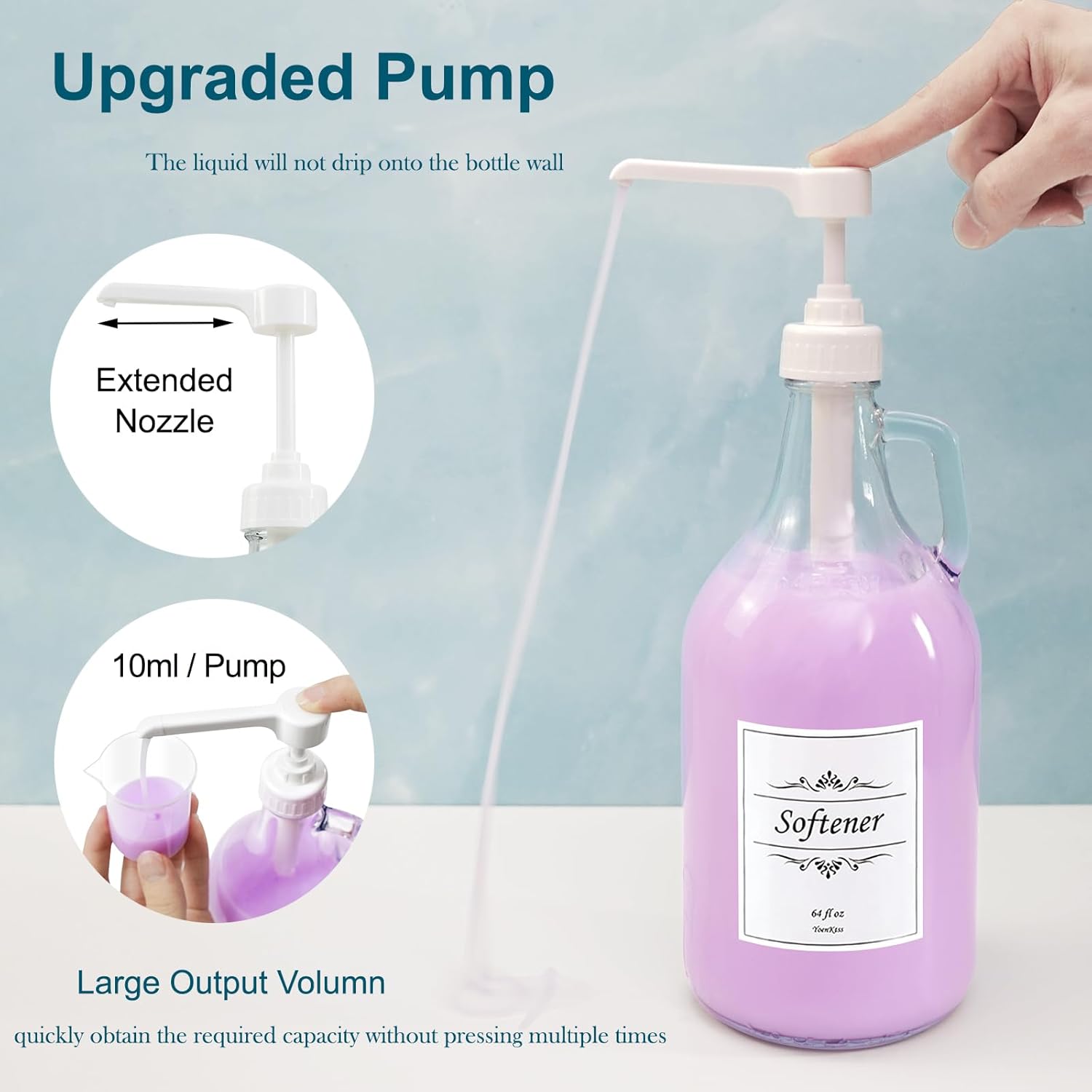 2 Pcs Glass Liquid Laundry Detergent Dispenser with Pump (Upgraded), 64 oz Dispenser for Laundry Room, Half Gallon Glass Jugs with Airtight Lid