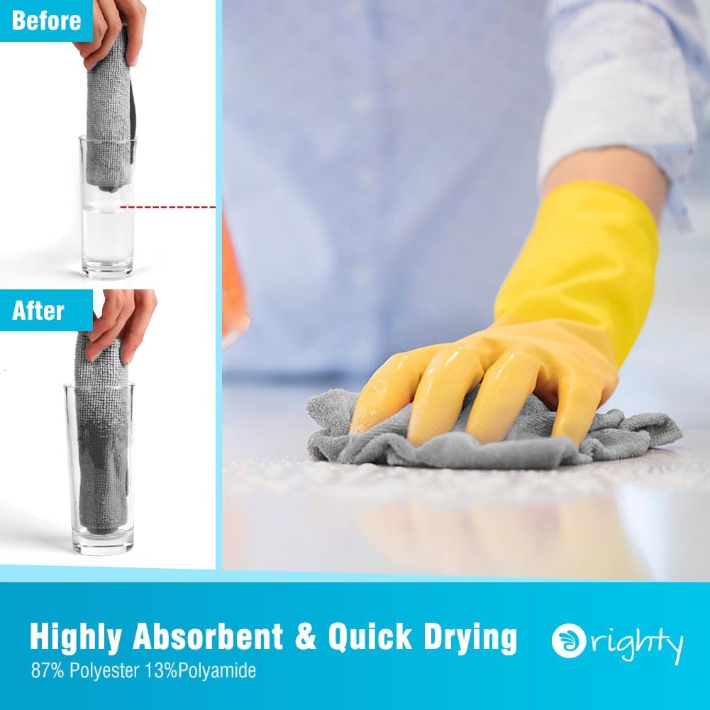 Orighty Grey Microfiber Cleaning Cloth, 24 Pack Highly Absorbent Cleaning Rags, Microfiber Towels for Cars, Household Cleaning Supplies, Reusable Lint Free Cloths for House, Kitchen, 12 x12 inch