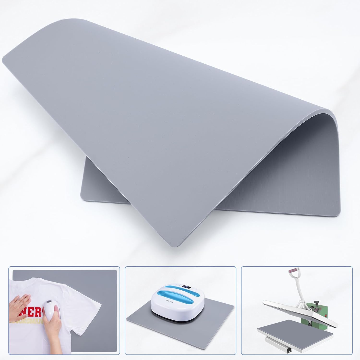0.34" Thick Cybrixus Heat Press Mat Silicone 16x20, Silicone Heat RESS Pad Support Double Sided Use for Heat Press, 500°C/937°F Heavy and Sturdy Washable Base Pad Suitable for HTV Heat Transfer Vinyl