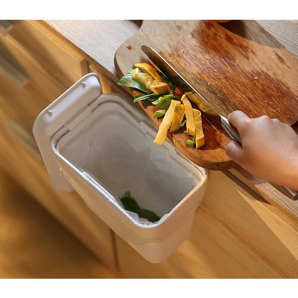 0.8 Gallon Hanging Small Trash Can with Lid for Cupboard/Bathroom/Bedroom/Office/Camping,7.7 x 4.75 x 6.7 inches, White