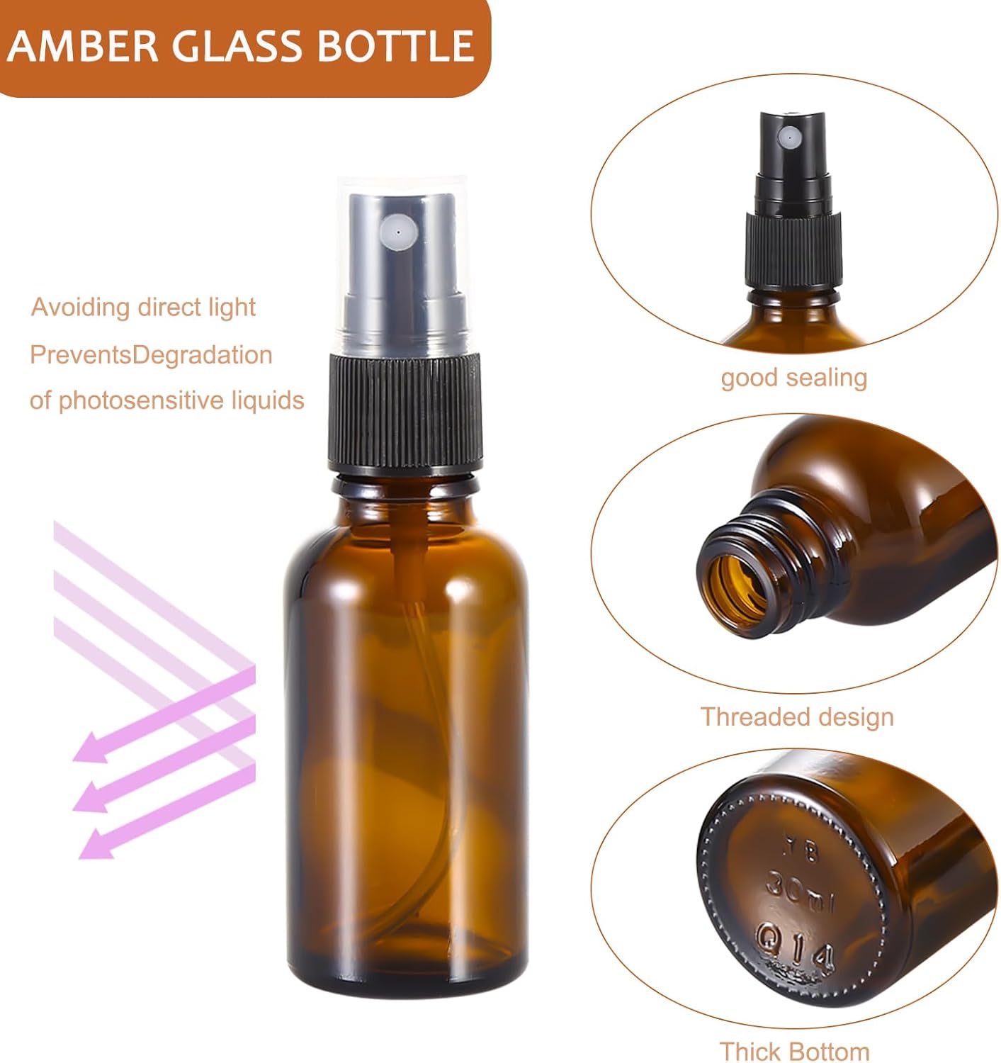 1 oz Amber Glass Spray Bottles,Small Empty Fine Mist Refillable Travel Spray Bottle for Cleaning,Perfume,Aromatherapy,Cosmetic Sprays,Hair,Essential Oils with Fine Mist Dispenser（3 Pack）