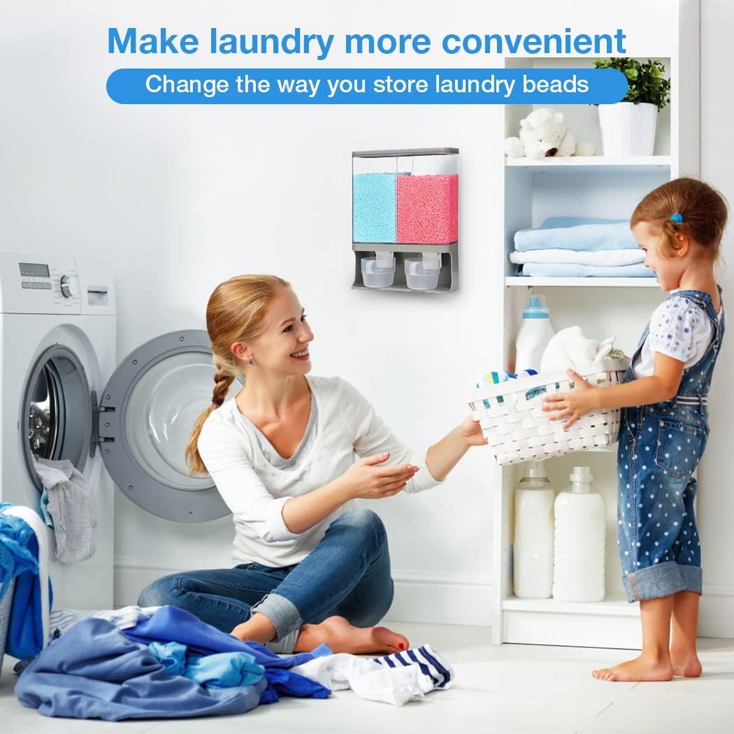 Conworld Laundry Detergent Dispenser, Wall-Mounted Scent Booster Beads Dispenser for Laundry Room Organization and Storage, Rice Dispenser, Suitable for Laundry Beads, Grey