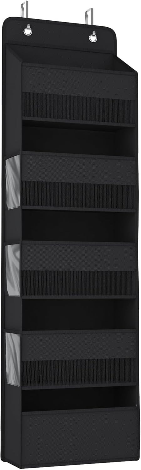 1 Pack 5-Tier Over the Door Organizer, Heavy-Duty Large Deep Pocket Hanging With 5 Large Front & 6 Side Pockets With for Pantry, Kitchen, Bathroom, Dorm, Black