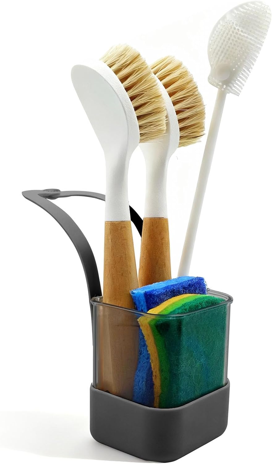 Sponge Holder for Kitchen Sink Dish Sponge Sink Caddy Kitchen Organizer Gadgets Storage for Dish Brush Scrubber Hanging Strap Faucet Caddy with Drain Holes (Grey, Small)