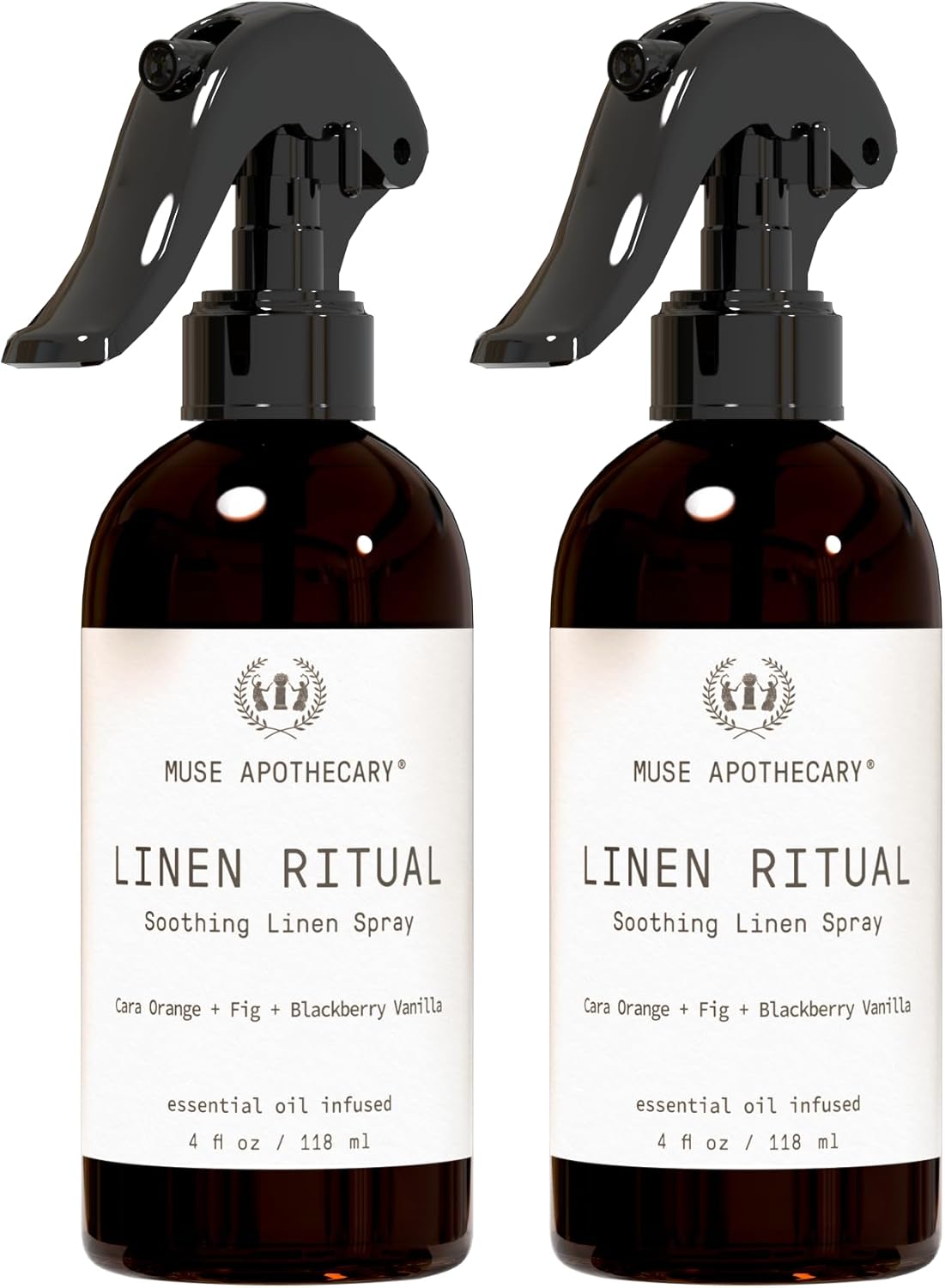 Muse Apothecary Linen Ritual - Aromatic, Soothing, and Relaxing Linen Mist, Laundry and Fabric Spray - Infused with Aromatherapy Essential Oils - 4 oz, Cara Orange + Fig + Blackberry Vanilla, 2 Pack