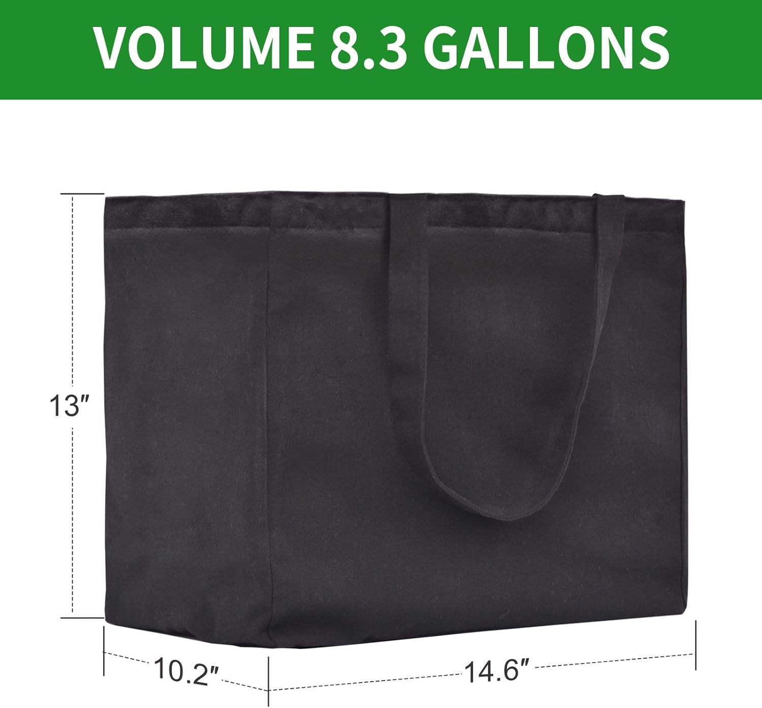 1 Pack Heavy Duty Reusable Canvas Grocery Bags, Holds 60 lbs, 8.3 gal, Multi-Purpose, Washable, Black with 5 Pockets