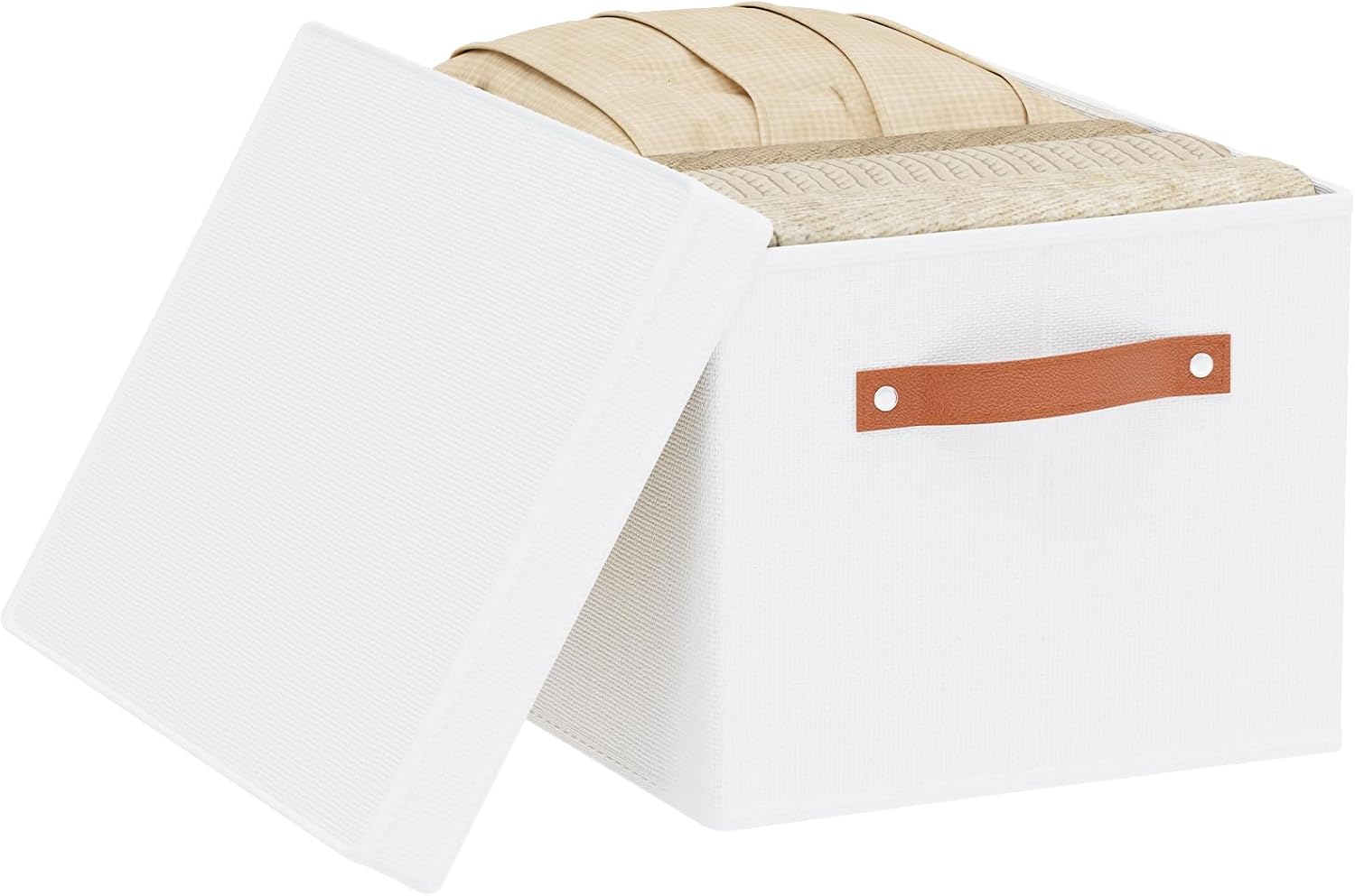 1 Pack Storage Box with Lid, Storage Basket for Shelves with Handles, Fabric Closet Organizer, White, 16.5 x 11.8 x 10.2 Inch