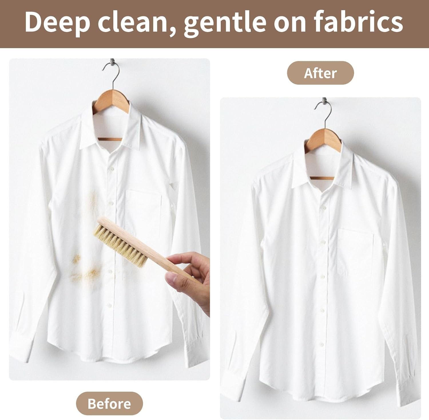 Wood Laundry Stain Brush Set (Large + Small) with Boar Bristles – Tough Stain Remover for Delicates, Cotton, Linens & Shoes, Laundry Scrub Brushes for Clean Fabric