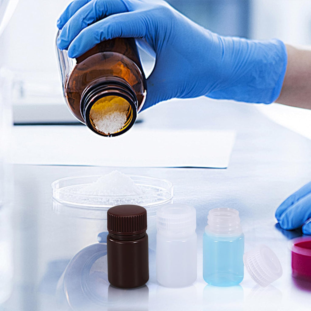 1 oz Wide Mouth Lab Reagent Bottle, Laboratory Grade Chemical Container, Sealed Leak-proof Amber HDPE Bottle, Pill Bottle, Water Sample Bottle(5 Pcs)